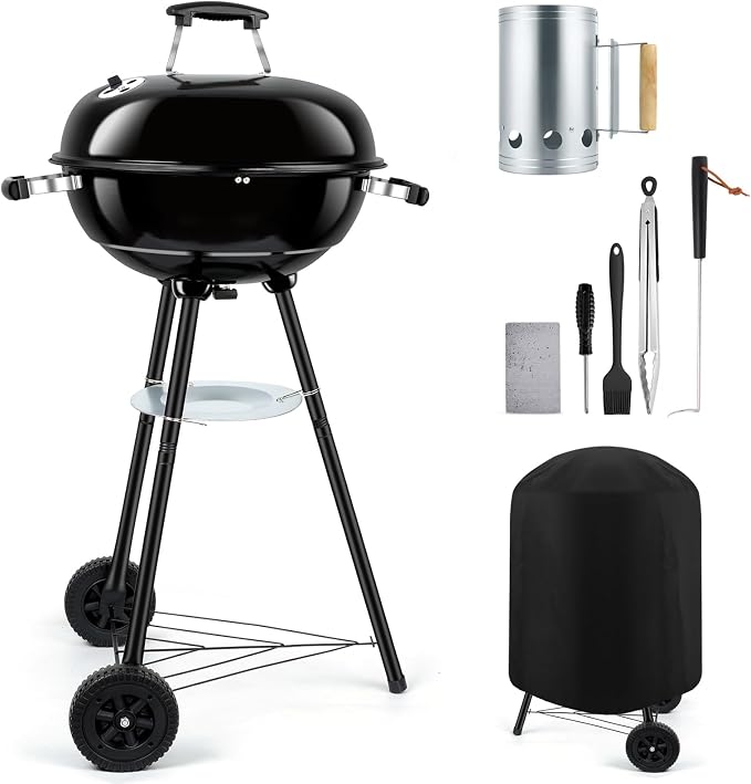 Leonyo 18" Kettle Charcoal Grills, BBQ Charcoal Grill with Tool,