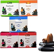 Aromatika Natural Backflow Incense Cones, 5 Packs 5 Fragrances 50 Pcs, (Sandal, Lavender, Patchouli, Rose, Lotus) | Pack 'B'