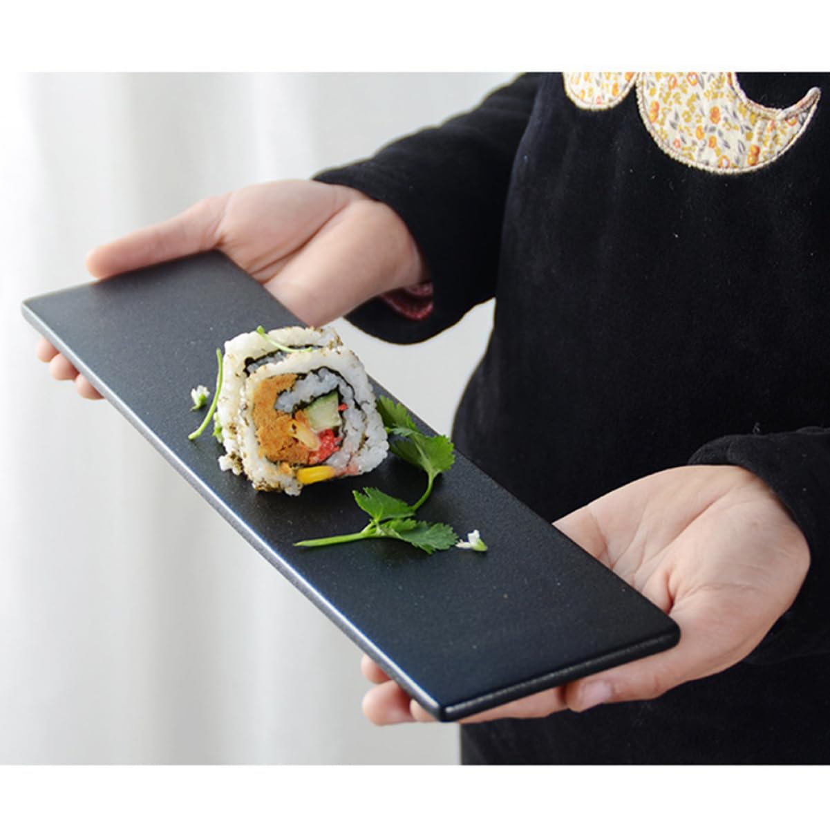Ciieeo Plateau à Sushis en Céramique Rectangulaire Style Japonerie Noir