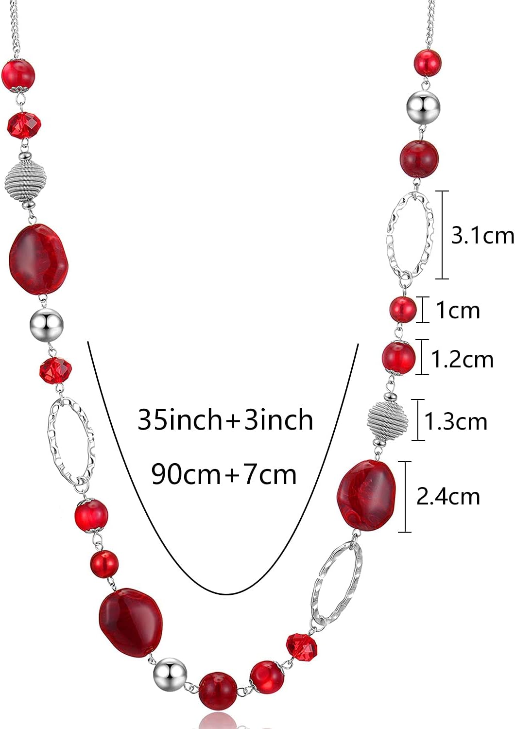 BULINLIN Beaded Long Necklace for Women Silver Sweater Chain Necklace with Crystal Resin Beads, Fashion Jewelry Necklace - Image 5