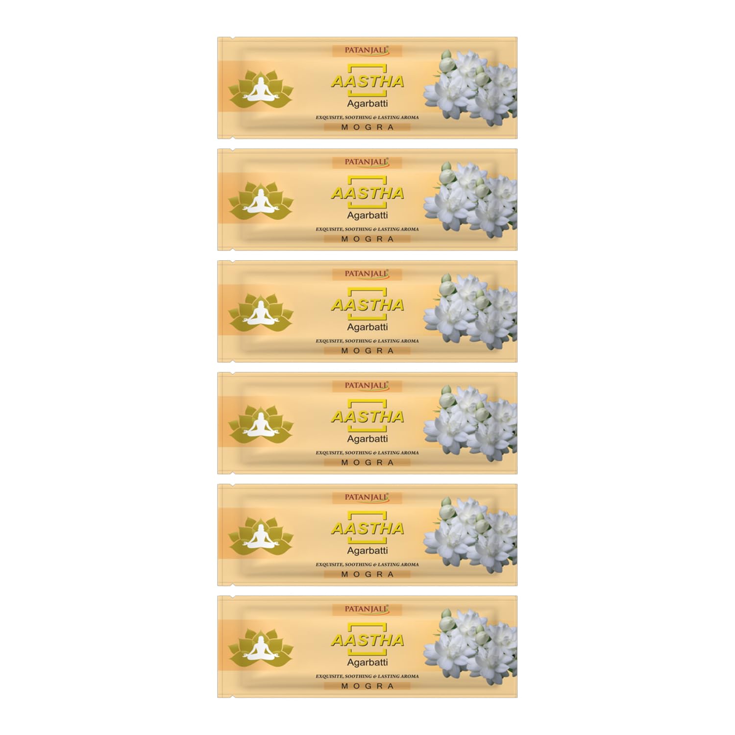 One Stop Dealers - Patanjali Aastha Agarbatti Mogra 150g - Natural Aromatic Incense Sticks for Serenity and Meditation (Pack of 6)