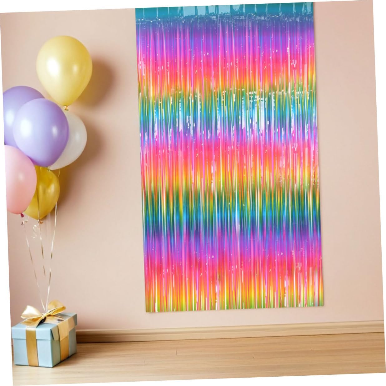 Beavorty Rainbow Foil Fringe Curtains 2.5m Gradient Metallic Tinsel Streamers 5pcs Birthday Party Backdrop Decorations for Bridal Shower and Event Photo Booth