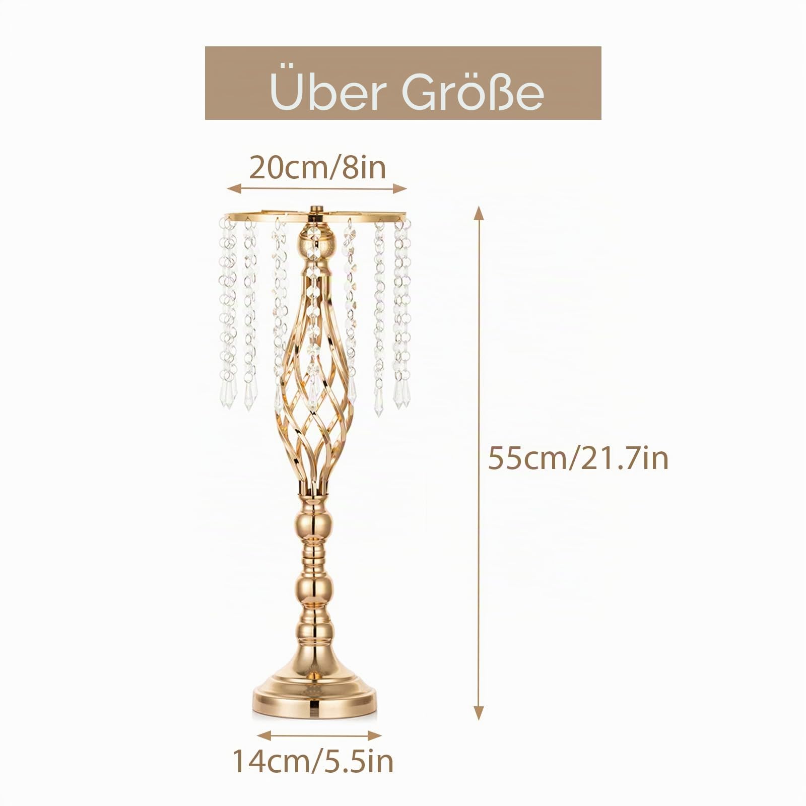 Sziqiqi 10 Stück Hochzeitsvase Für Tische, 55 cm Hohe Metall-goldvasen mit Kristallperlenkette für Hochzeit, Künstliche Blumenarrangements für Party Jubiläum Zeremonie Party Event Empfang