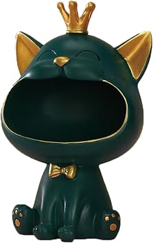 Laughing Cat Figures Statue Lucky Cat Statue Storage Box Fortune Cat Sculpture Decorative Cat Gift for Living Room Home Hallway Furniture (Green)