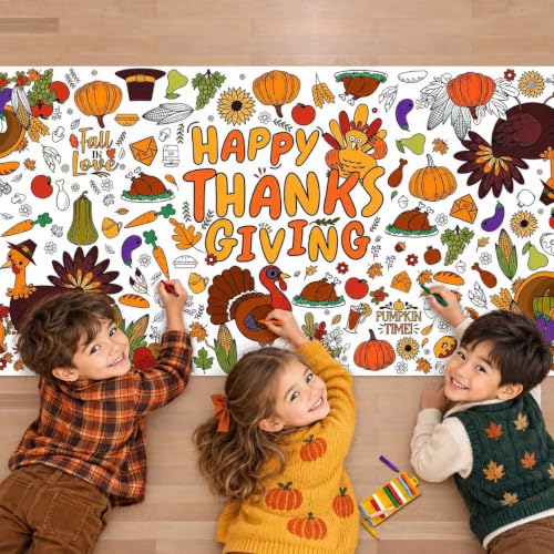 OHOME Thanksgiving Giant Coloring Poster/Tablecloth-Thanksgiving Crafts for Kids-30 x 72 Inches Jumbo Paper Coloring Banner Games Activities Essentials for Kids Gifts - Thanks Giving Decorations Decor