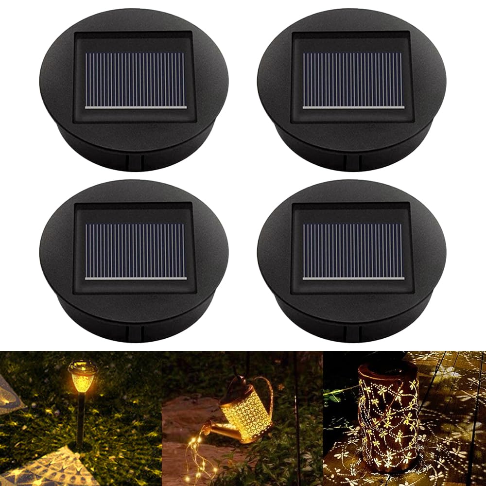 Mineup Części zamienne do lamp solarnych, 4 sztuki 8cm górne części zamienne do lamp solarnych z żarówkami LED, 1,2V IP44 panel solarny część zamienna do latarni solarnych, solarnych lamp ogrodowych i