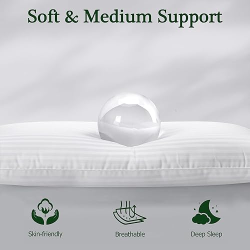 Miniatura 2 de FZZOR Juego de 2 almohadas tamaño Queen, soporte medio, paquete de 2 almohadas de cama con relleno alternativo de plumón de felpa suave de alta