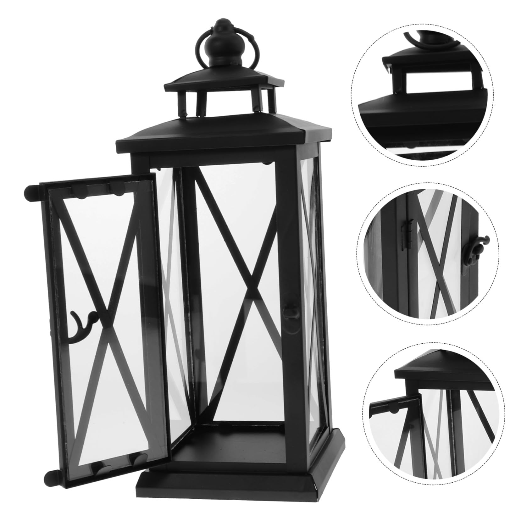 TOYANDONA Retro Eisen Kerzenhalter mit Windschutz Wetterfester Laternenstil Tragbar mit Griff für Outdoor-deko Hochzeitsfeiern Tischdeko Schwarz