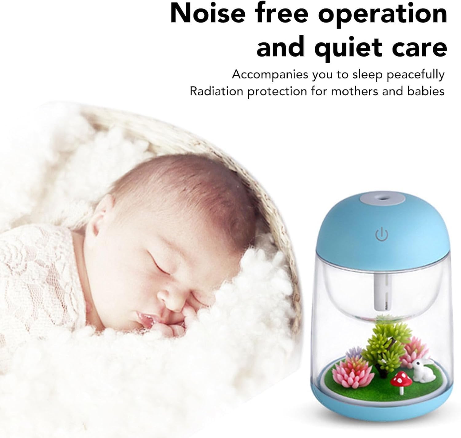 per Uso Domestico Mini umidificatore for Camera da Letto, Piccolo umidificatore da scrivania a Nebbia Fredda con Luce Notturna USB, capacità 300 ml, spegnimento Automatico(Blue)