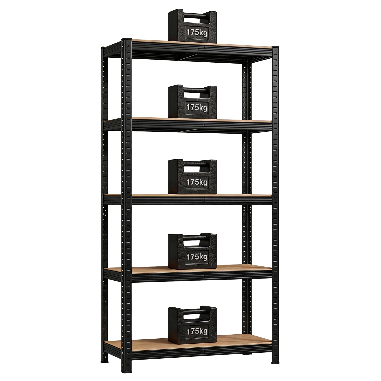 Sulwena Garage Shelving Units, 5-Tier Heavy Duty Steel Shelving Unit for Storage, Boltless Storage Racking Metal Shelves for Garage Shed Warehouse Workshop, 875kg Load Capacity, 90x40x180cm, Black
