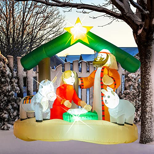 Hourleey Christmas Decorations Outdoor, Inflatables Nativity Scene Sets 5.5 Ft Length And 5.5 Ft Height, Lighted Blow Up Decor For Indoor Home Yard Clearance #TOP7