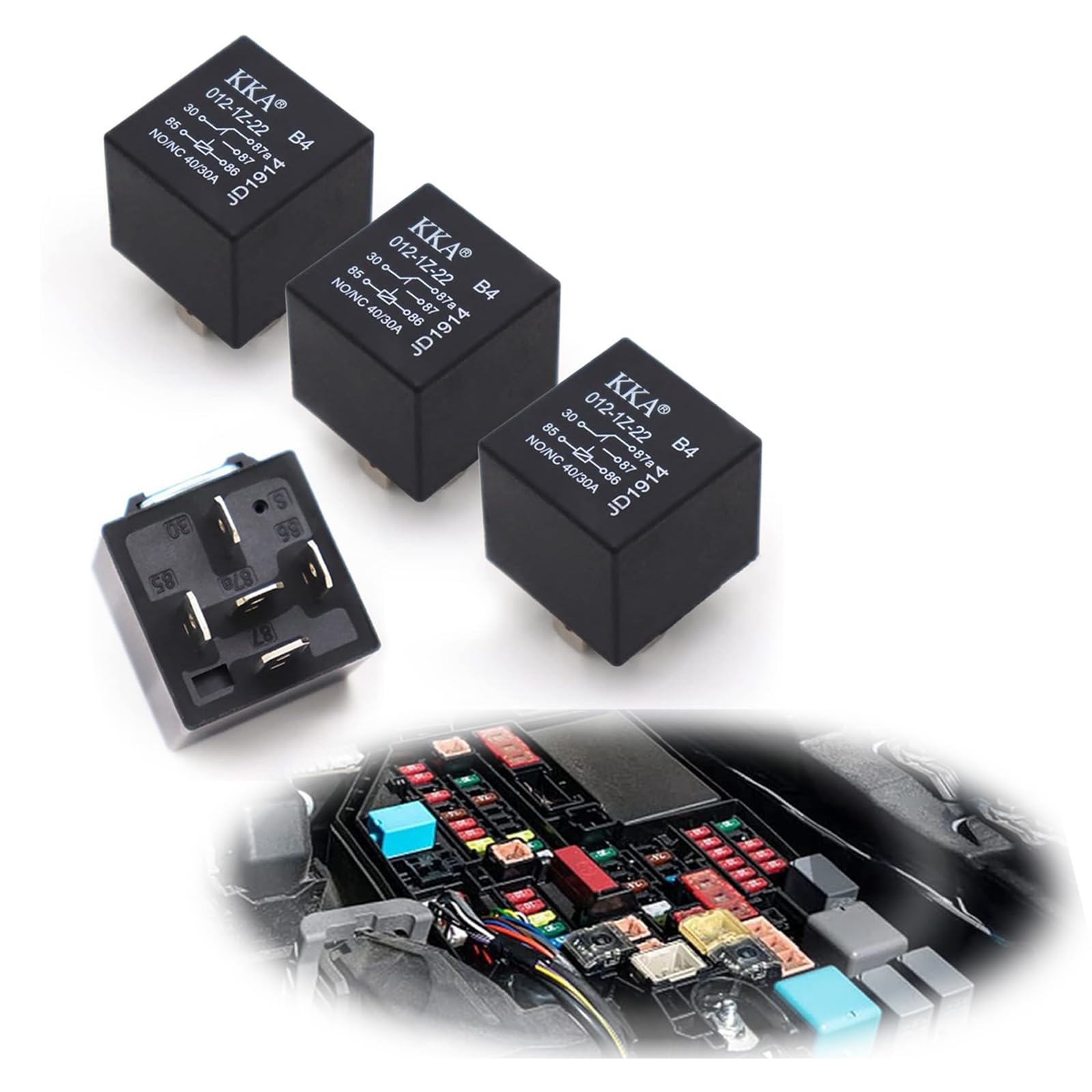 Pack of 4 Car Relay, 12V 40A 5 Pin Relay, Auto Relay Switch, Replacement for Car Boat Outboard Motor (Black)