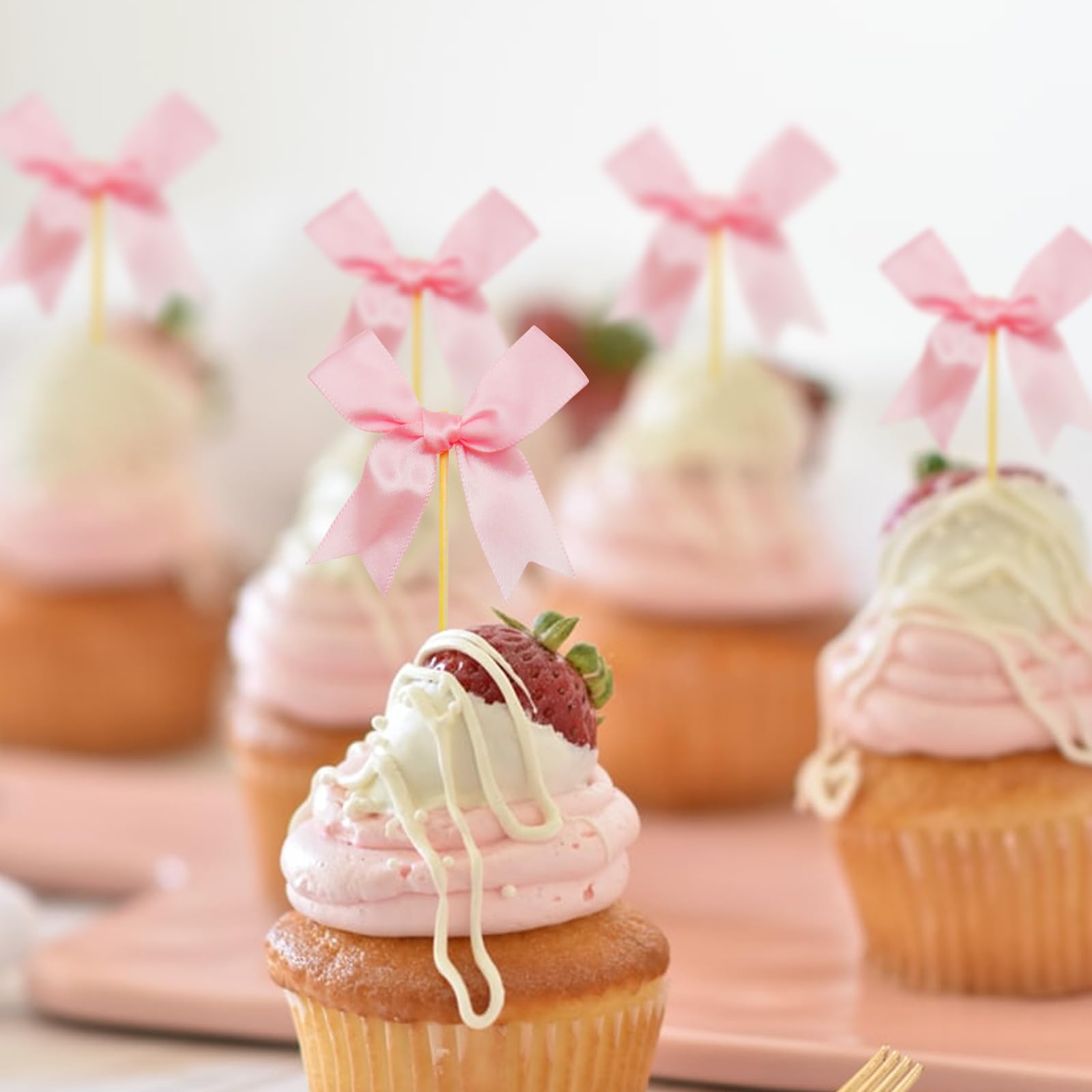 21 Pezzi Decorazioni Per Torte Con Fiocco Rosa - Topper Buon Compleanno, Per Feste, Matrimoni, Cupcake