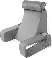 Travesseiro de leitura para cama com rolo removível de pescoço e braços para descanso de cama para sentar na cama ou sofá almofada de apoio para as costas para ler, TV, jogos, relaxar (cinza)