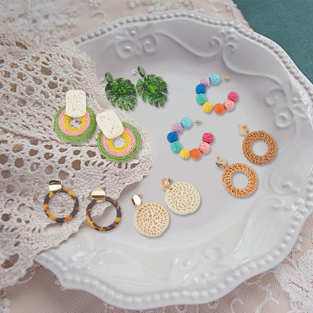 ANATTASOUL 6 Pairs Rattan Earrings Fashion Earrings Set Trendy Acrylic Earrings Leopard Hoop Earrings for Women Studs Straw Earrings Geometric Statement Hoop Dangle Drop Earrings for Vacation - Image 7