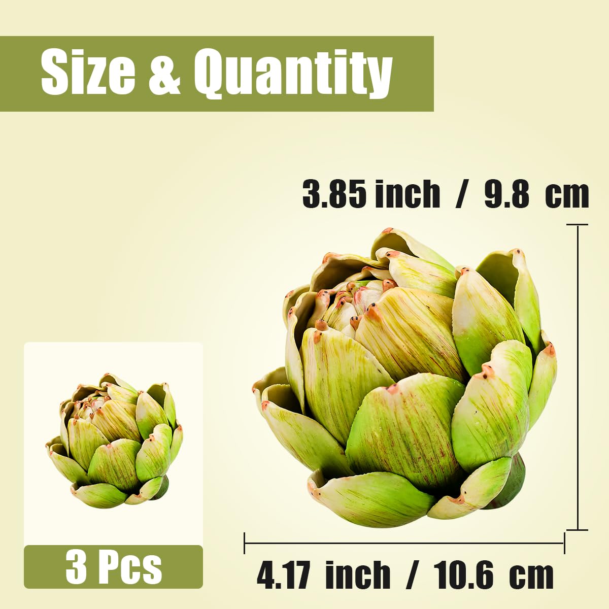 Funzhan 3pcs Large Faux Artichokes Decoration Realistic Artificial Artichoke Vegetable and Fruit Fake Artichokes Bowl Vase Fillers for Home Kitchen Decor - Green