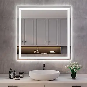 ISKM LED Mirror for Bathroom Lighted Vanity Mirror for Wall Front Lights + Backlit LED Bathroom Mirror Anti-Fog Tempered Glass ETL Listed (Front and Backlit, 36'' x 36'')
