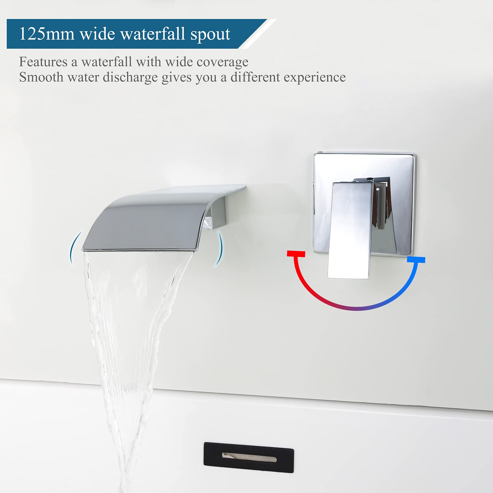 Waschtischarmatur Wandmontage Wasserfall Chrom Armatur Wand Einzigen Handgriff 2-Loch Unterputz Waschtischarmatur mit 12,5 cm Breitem Auslauf Messing Mischbatterie CPB1