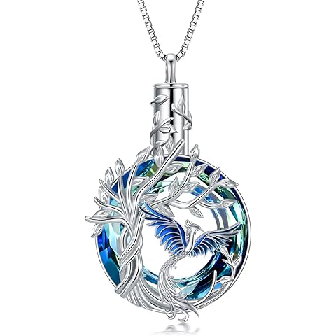 TOUPOP Phoenix Urn Necklace Cremation Jewelry for Ashes 925 Sterling Silver Crystal Phoenix Pendant with Funnel Filler Memorial Jewelry Gifts for Women