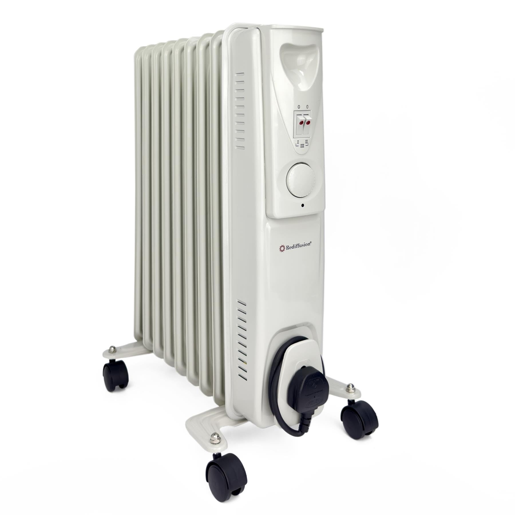 Rediffusion Oil Filled Radiator, 2000W, 9 Fin, Variable Heat, Adjustable Thermostat, Compact & Portable, Overheat Protection, Rapid Heat Convection Technology, White - REDA07S9