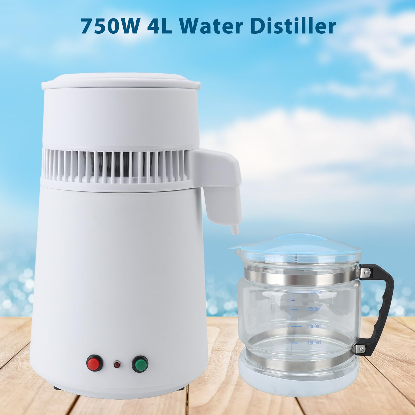 Destilador de laboratorio casero con apagado automático, jarra de vidrio de 4L, fabricante de agua destilada, 750W