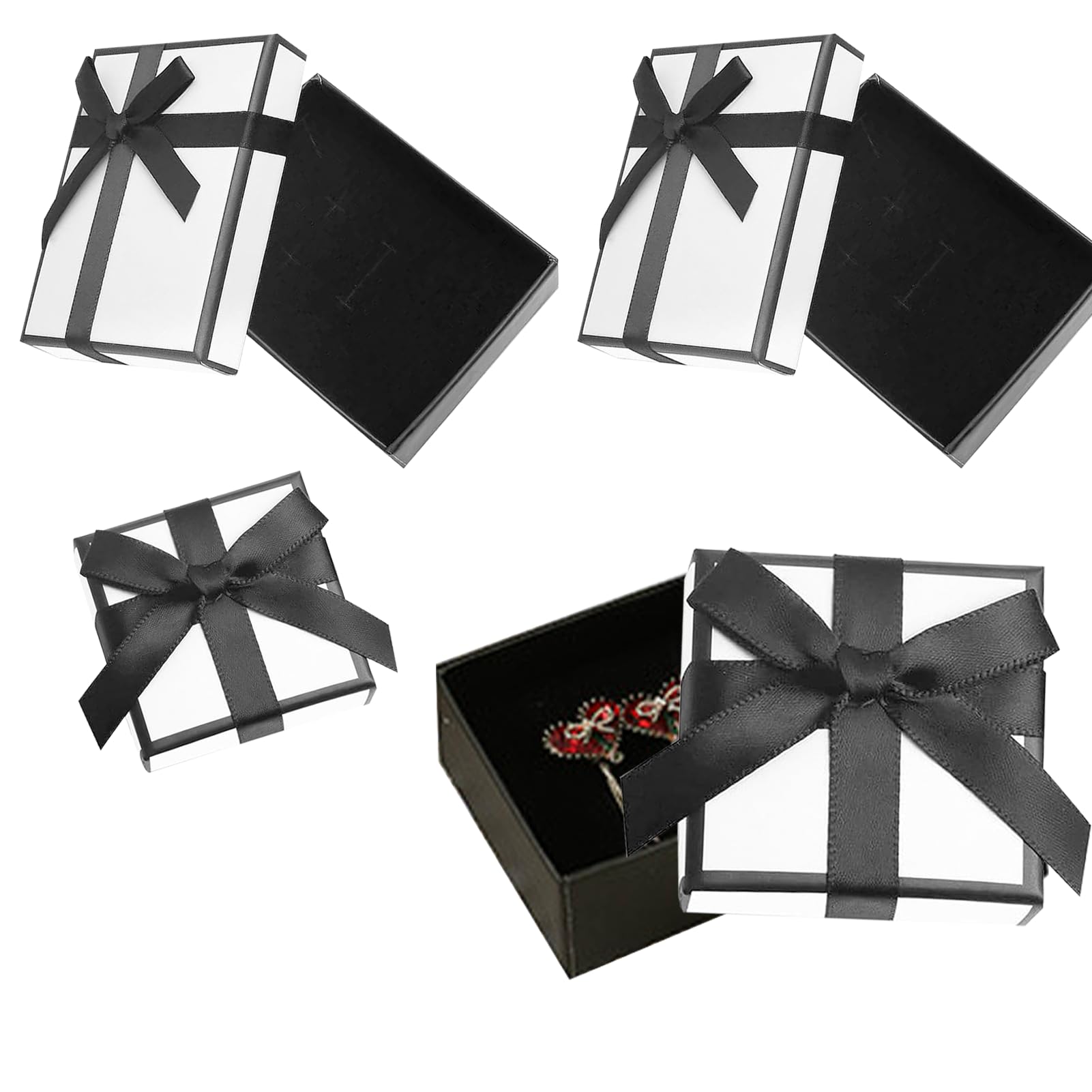Botuk4PCS Reusable Jewellery Gift Boxes Assorted Size White Kraft Small Gift Box with Bow-Knot and Lid for Rings Earrings Bracelets Necklace Charms Pendant for Birthday Wedding Baby Showers DIY Gift