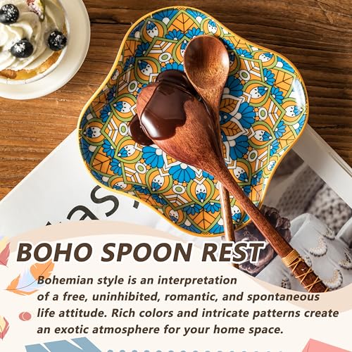 Image of Large Ceramic Spoon Rest for Stove Top, Boho Kitchen Decor | Spoon & Utensil Holder for Coffee Spoons, Ladles, Tongs & Spatula - Keeps Countertops Neat, Easy to Clean, Orange