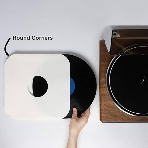 Miniatura 3 de 100 fundas interiores de vinilo de 12 pulgadas, hechas de papel kraft blanco pesado, cubiertas de álbum con esquinas redondas para 33 RPM, agujero