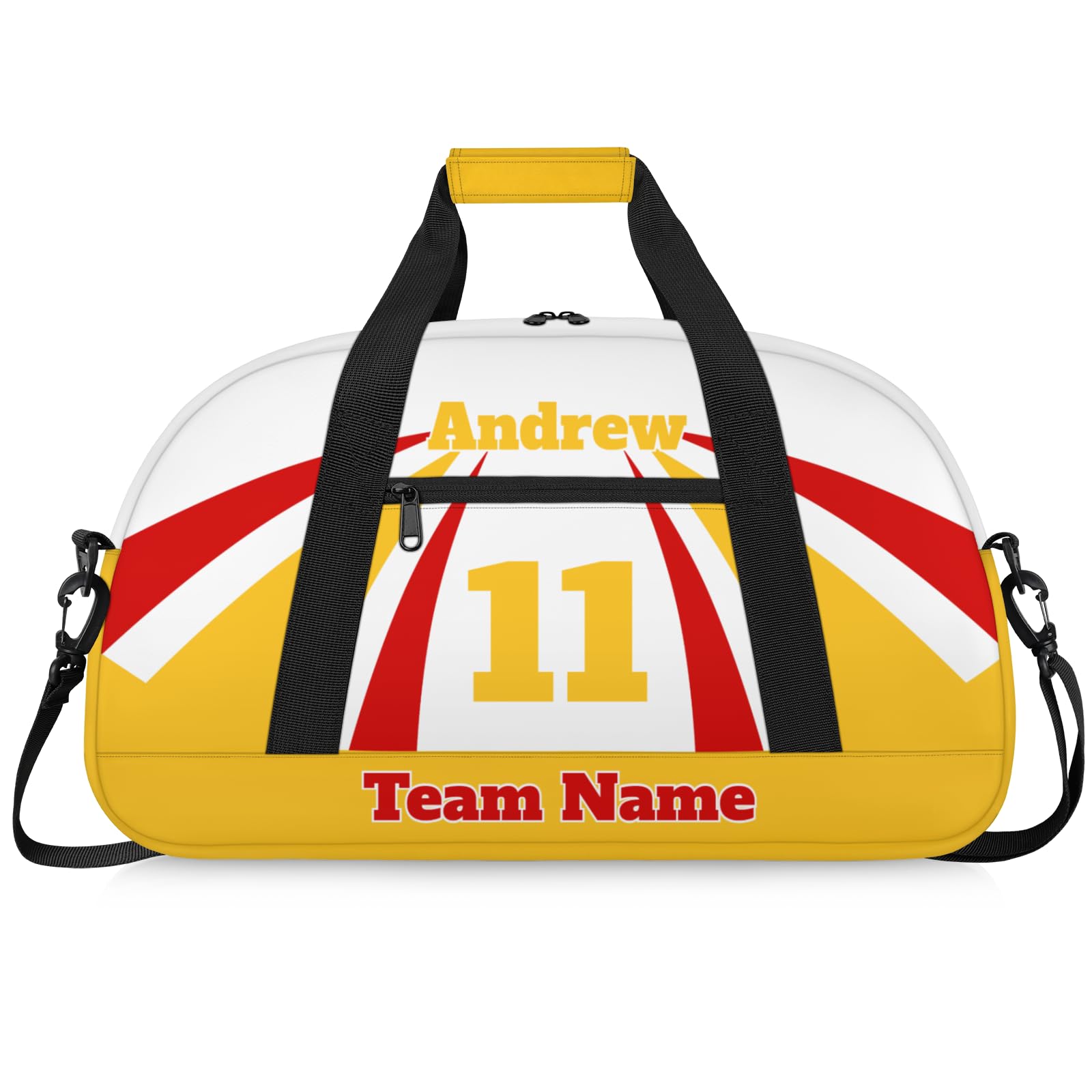 Personalised Sports Duffle Bag | Custom Name Gym Bag with Shoulder Strap | Water-Resistant Football Rugby Basketball Volleyball Training Kit Bag for Teams | M-Red Yellow