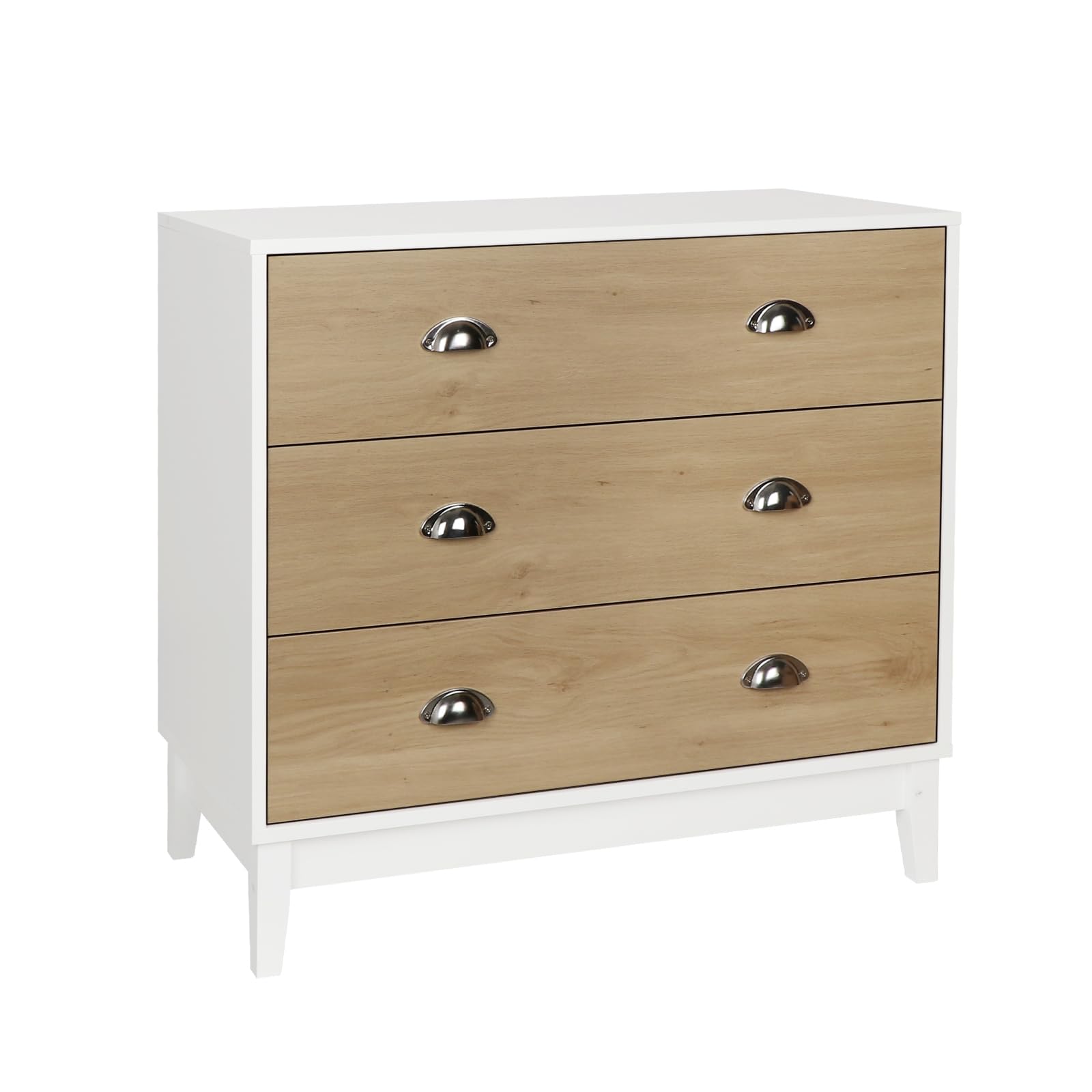 Skokliz 3 Drawer Chest of Drawers White, Modern Wooden Storage Unit for Bedroom, Living Room, 80 x 40 x 76cm, Modern Wooden Bedroom Cabinet Furniture