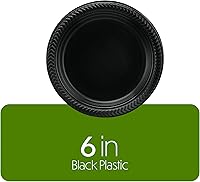 Vista 5 de PLASTICPRO 200 platos de plástico negro ligeros de 6 pulgadas, platos negros desechables para fiestas y bodas