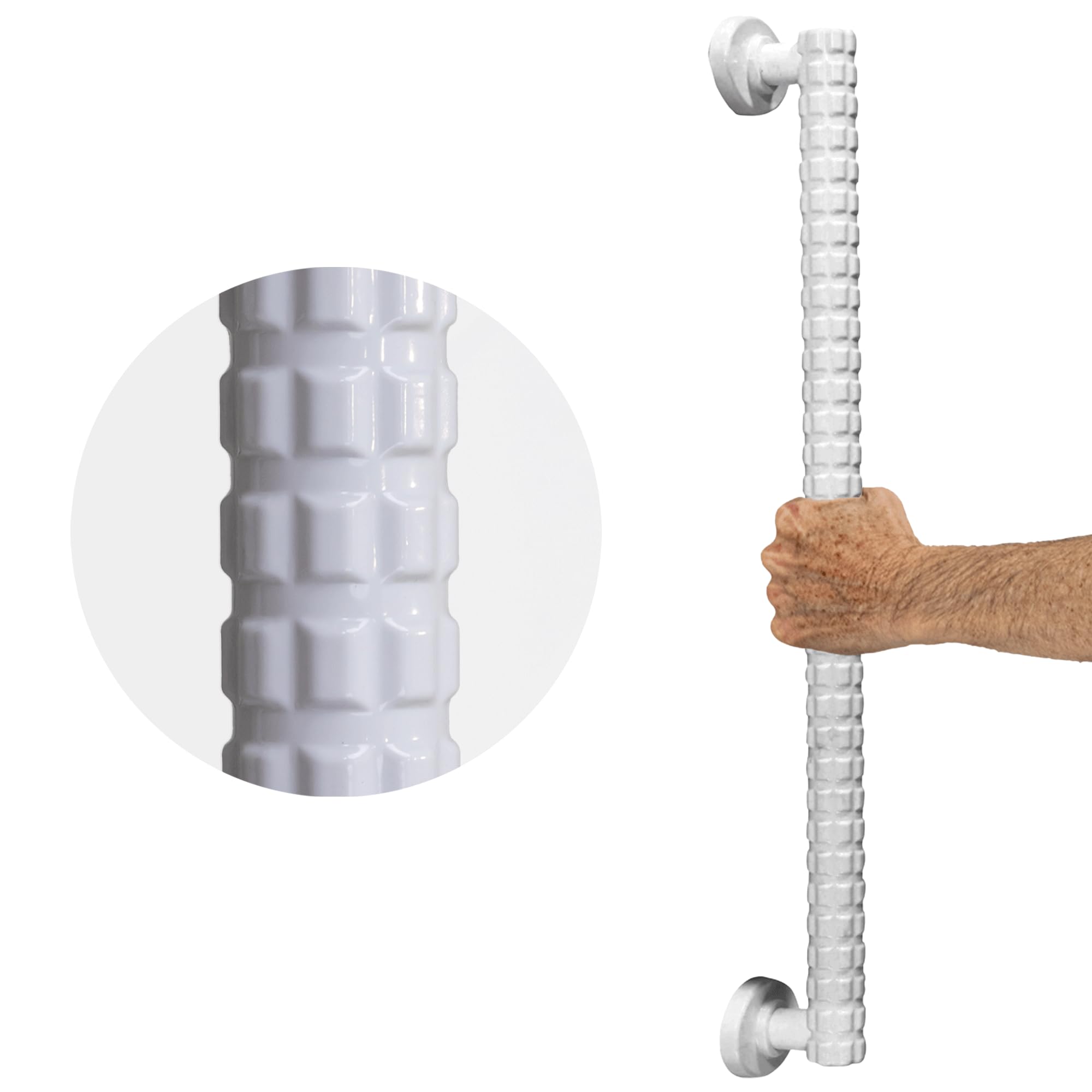 SafetyGrip 24″ Straight Grab Bar by Hartmobility, Single Heavy‑Duty White Wall‑Mount Support for Balance & Transfer, Features Unique Deep Grove Tactile Surface Improves Hand Traction and Leverage-image-2