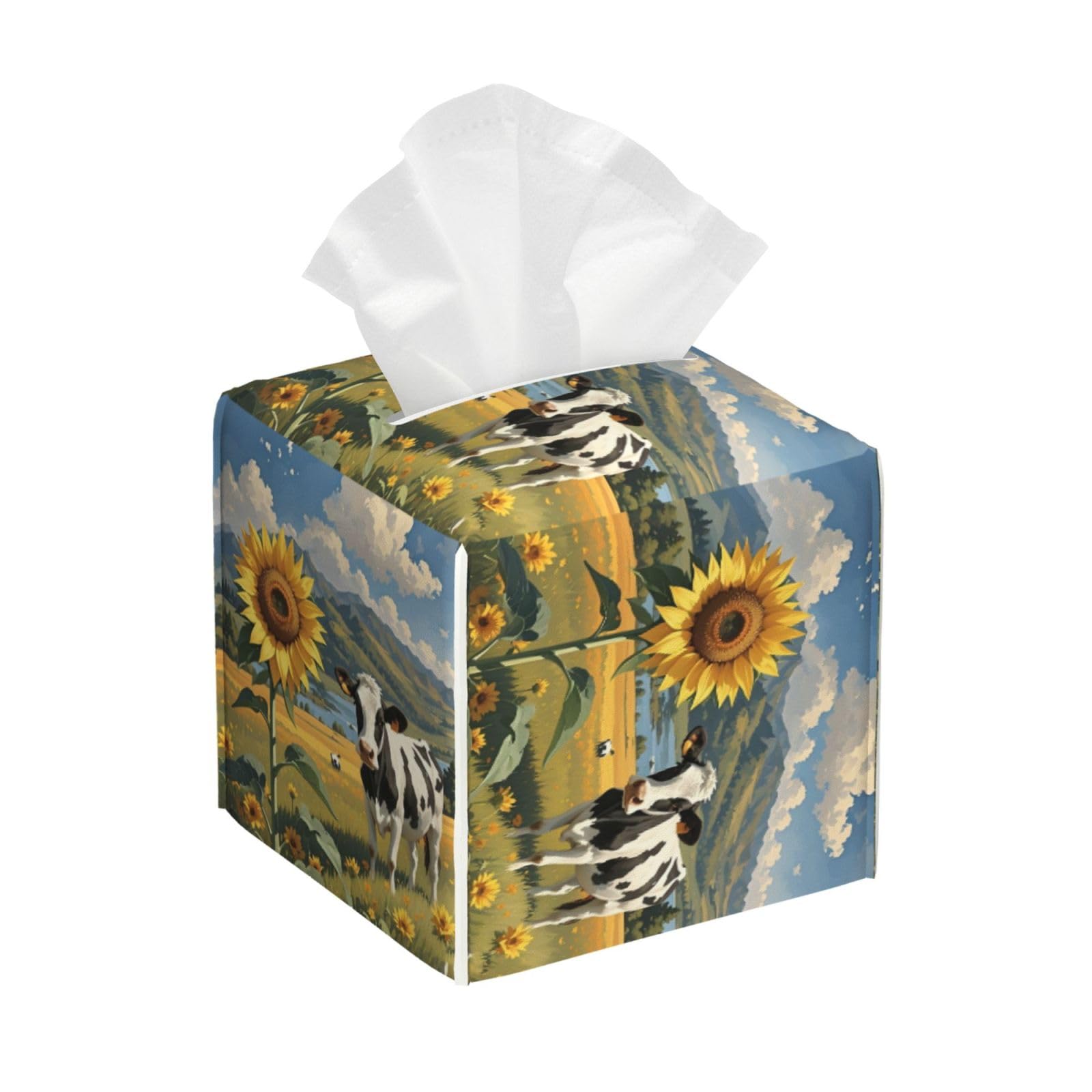 Painting Sunflower Cow Tissue Box Cover Square Cube Boxes