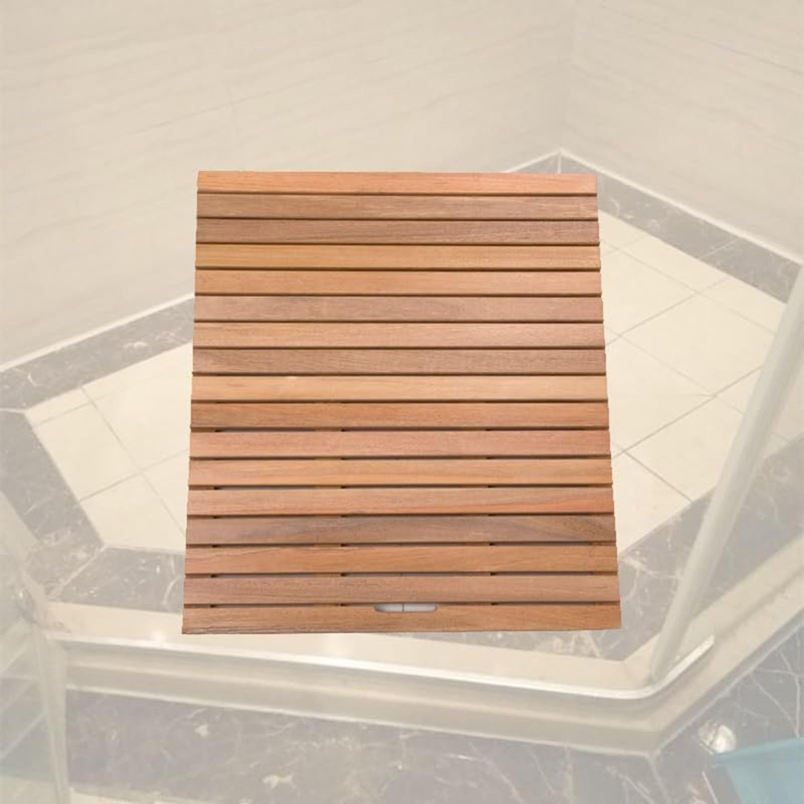 QIYFOZ Anti-Slip Teak Wood Bath Mat - 12-36 Inch Shower Mats with Drain Hole & Silicone Feet, Ideal for Indoor/Outdoor Use, RVs, Spa, Durable Foot Platform for Safe Showering