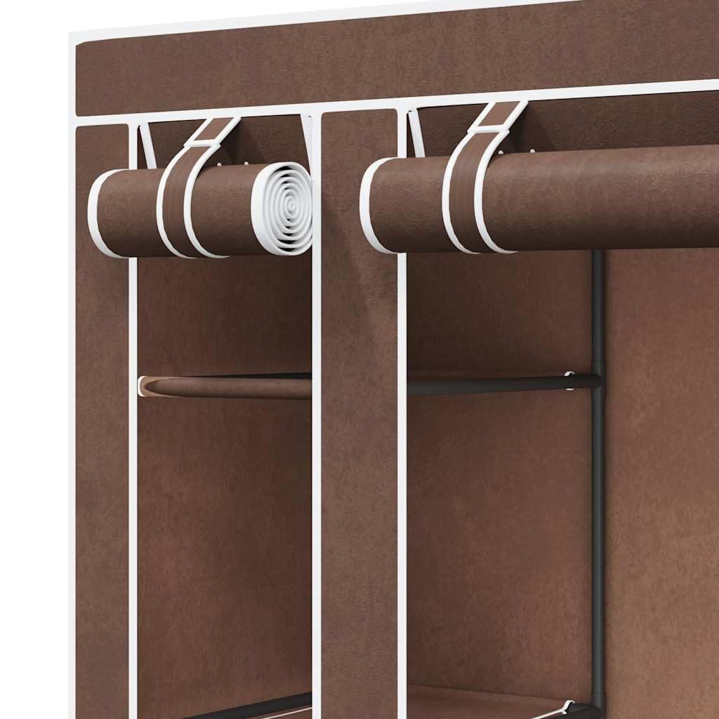 Tragbarer Faltschrank aus Vliesstoff mit Fächern und Stangen, 45×150×176 cm, Braun – schützt Kleidung und Schuhe vor Staub und Schmutz im Keller, Schlafzimmer oder beim Campen.