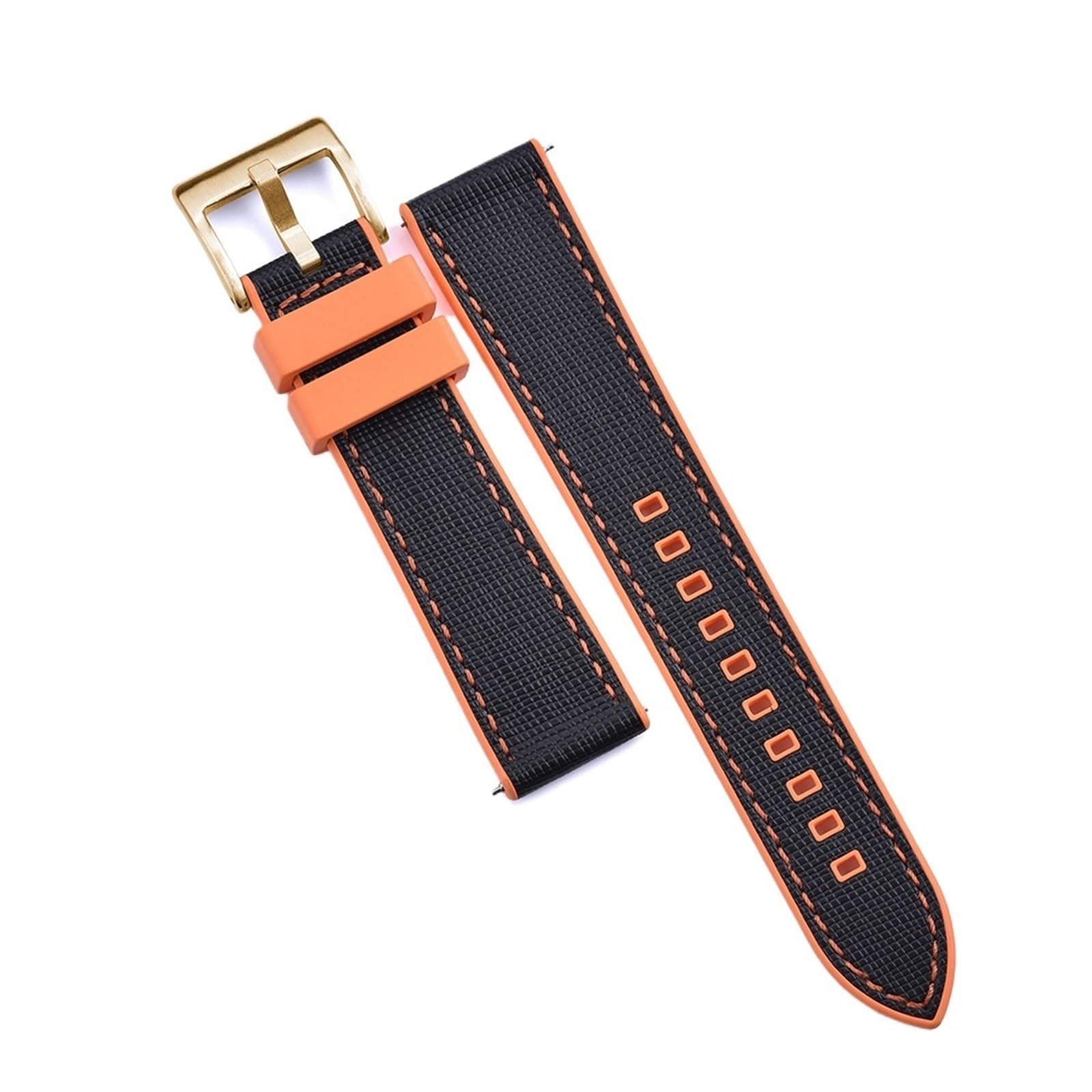 Generico Bracelet de sport hybride en caoutchouc et cuir - Noyau résistant à la transpiration, libération rapide 20/22 mm(noir Orange-Gold,20mm)