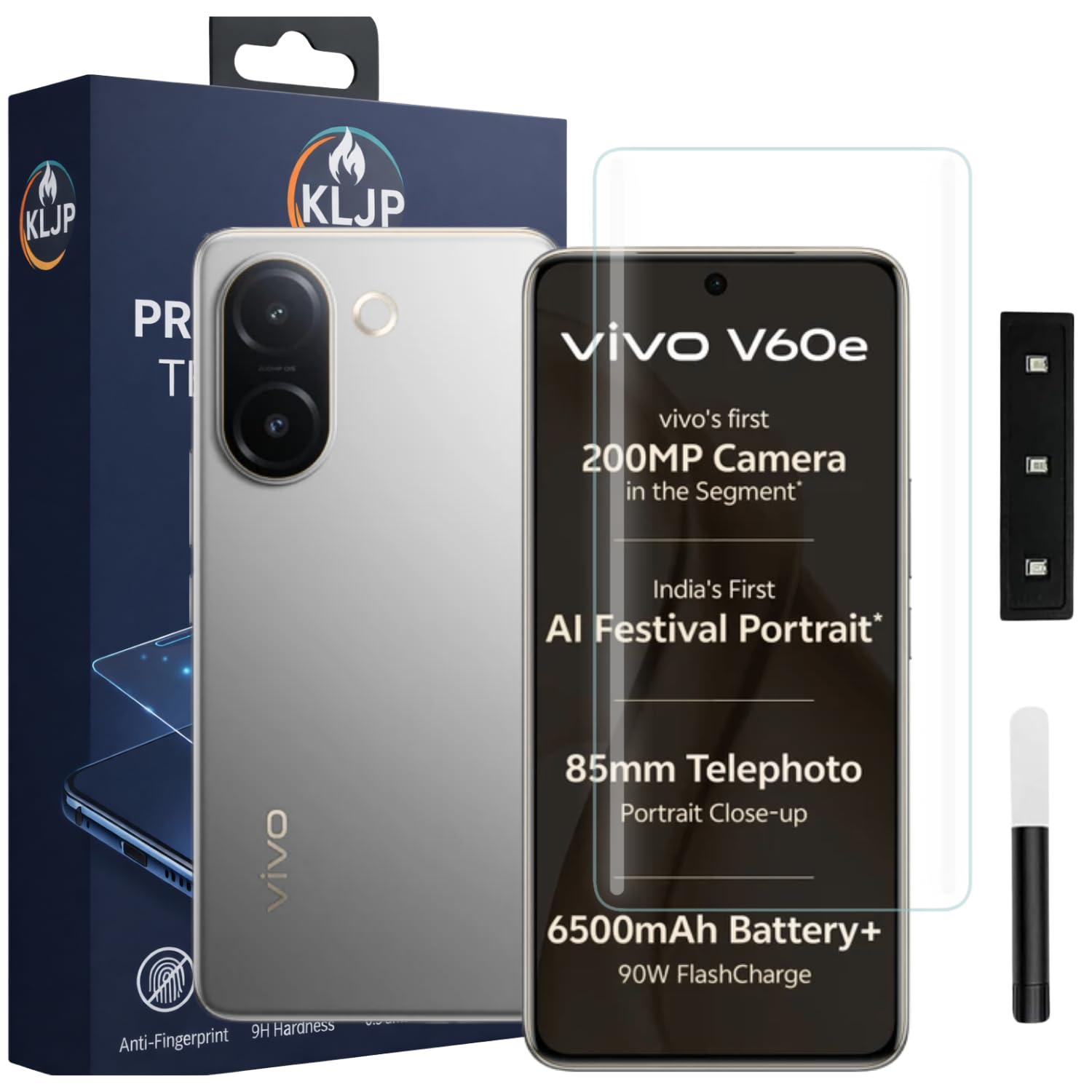 Premium HD+ UV Tempered Glass Screen Protector For Vivo V60e (Pack of 1) Full Adhesive UV Curved Screen Protector Case Friendly HD Clarity with installation kit