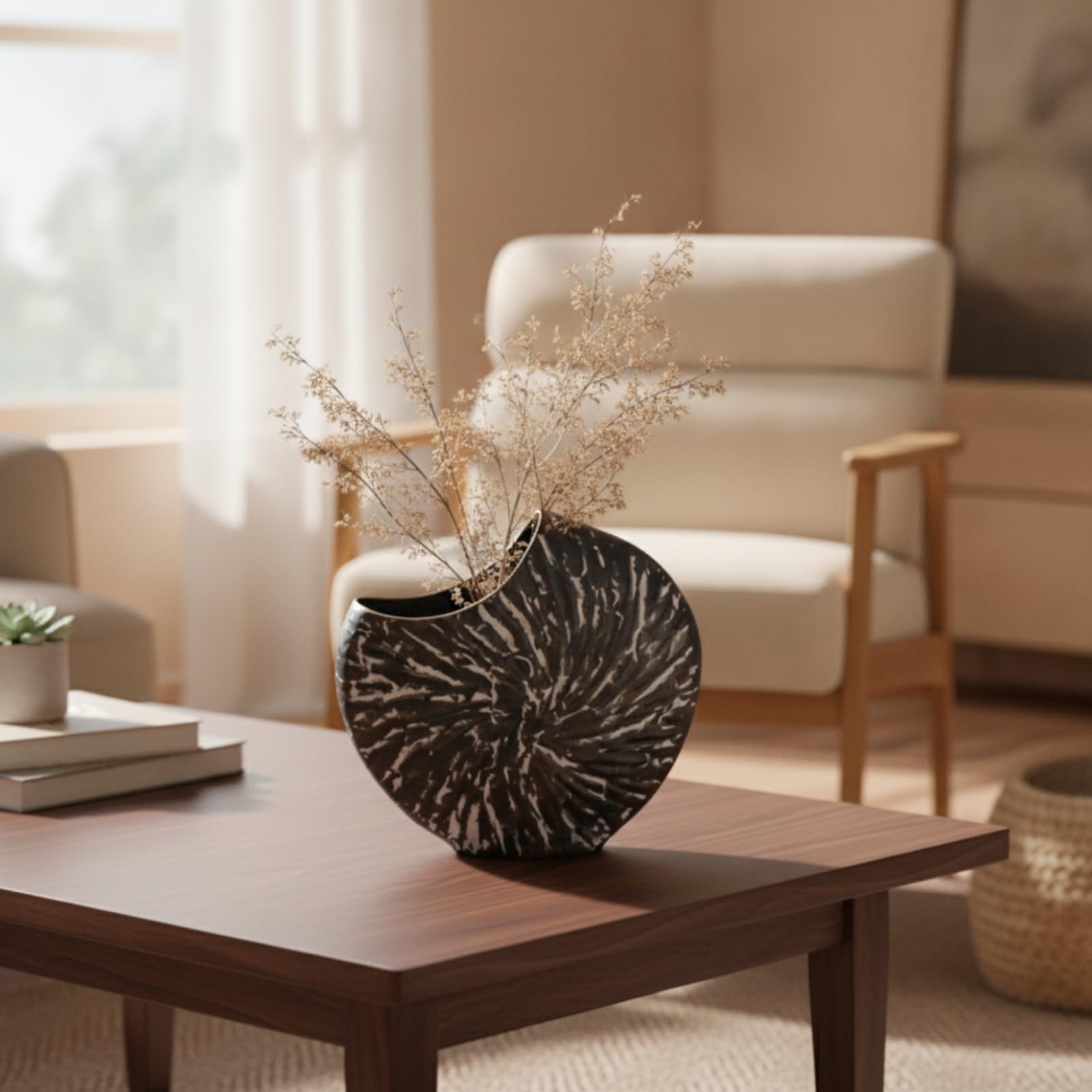 Jarrón Hierro Decorativo con Relieve, 39cm X 12cm X 36.5cm | Metálico, Moderno Rústico, Jarrón Irregular Hierro, para Estantería, Hogar