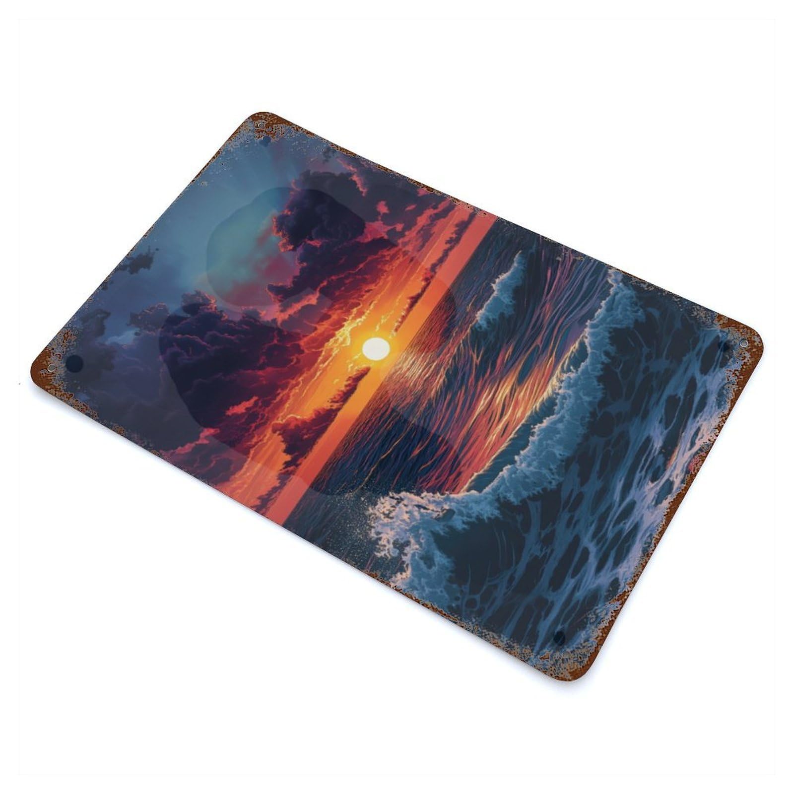 Ocean Sunset Vintage Rust Metal Sign 11.8"x7.9", Retro Wall Decor for Garage, Pub Or Kitchen