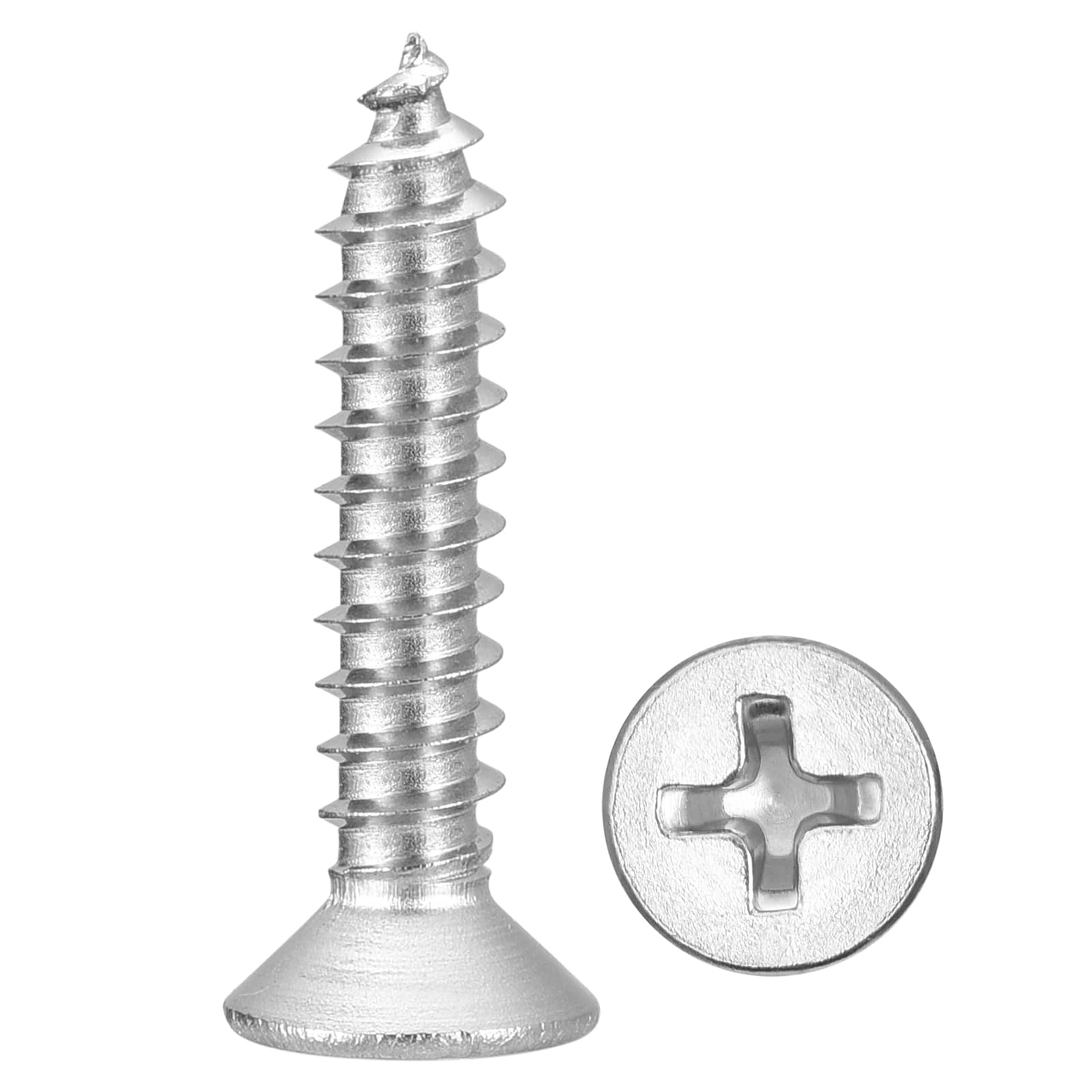 METALLIXITY Countersunk Phillips Wood Screw (#8x7/8") 100Pcs, 304 Stainless Steel Coarse Thread Phillips Drive Flat Head Wood Screws - for Furniture Installation Repair, Silver — image 1