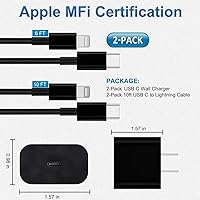 Vista 6 de FEEL2NICE Cargador de iPhone de carga rápida, paquete de 2 bloques de carga de pared tipo C con 2 unidades [6 pies y 10 pies] cable USB C a
