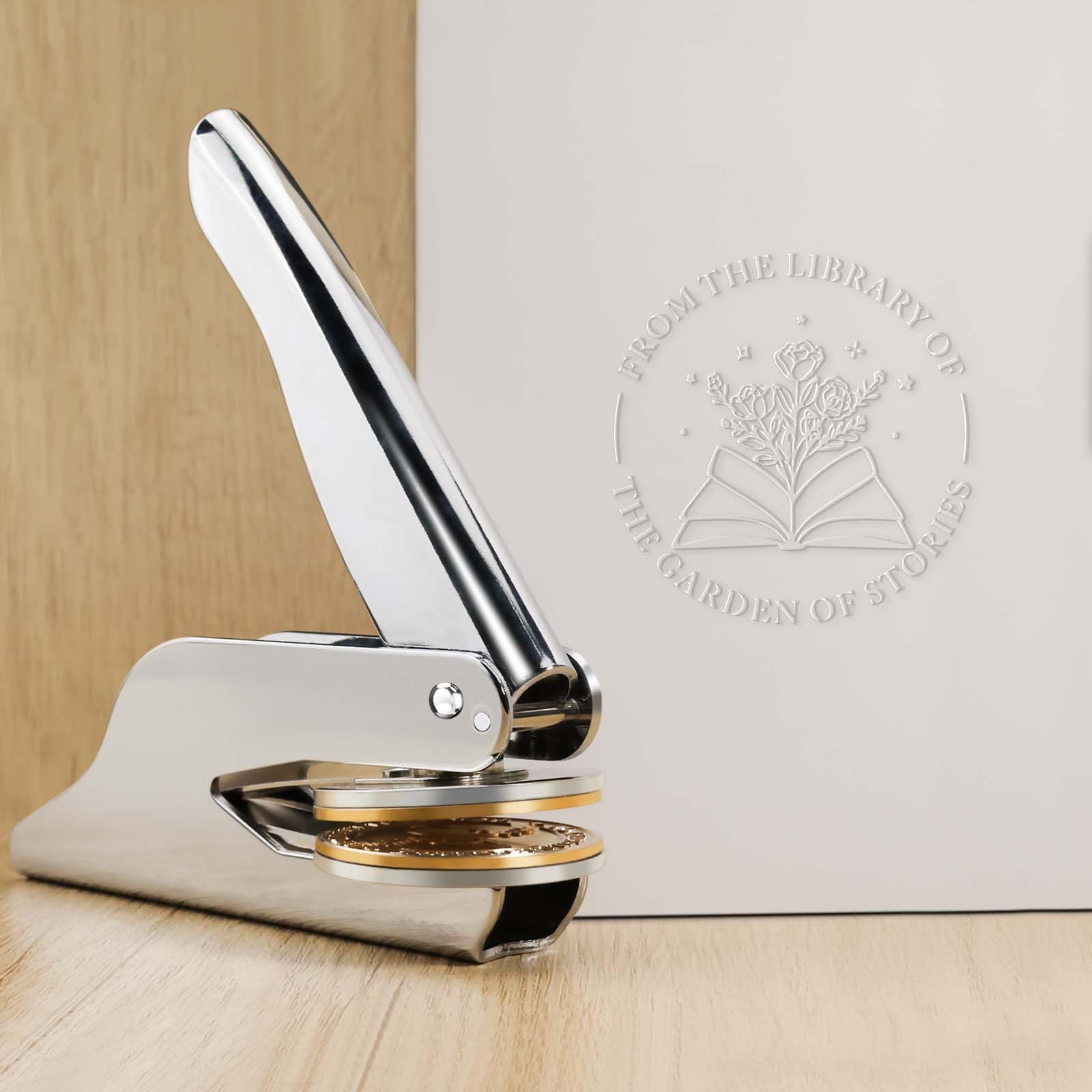 Book Embosser Personalized | Custom Embosser Stamp for Wedding | Storage Box & 10 Gold Stickers | from The Library of | Book Lover Gifts