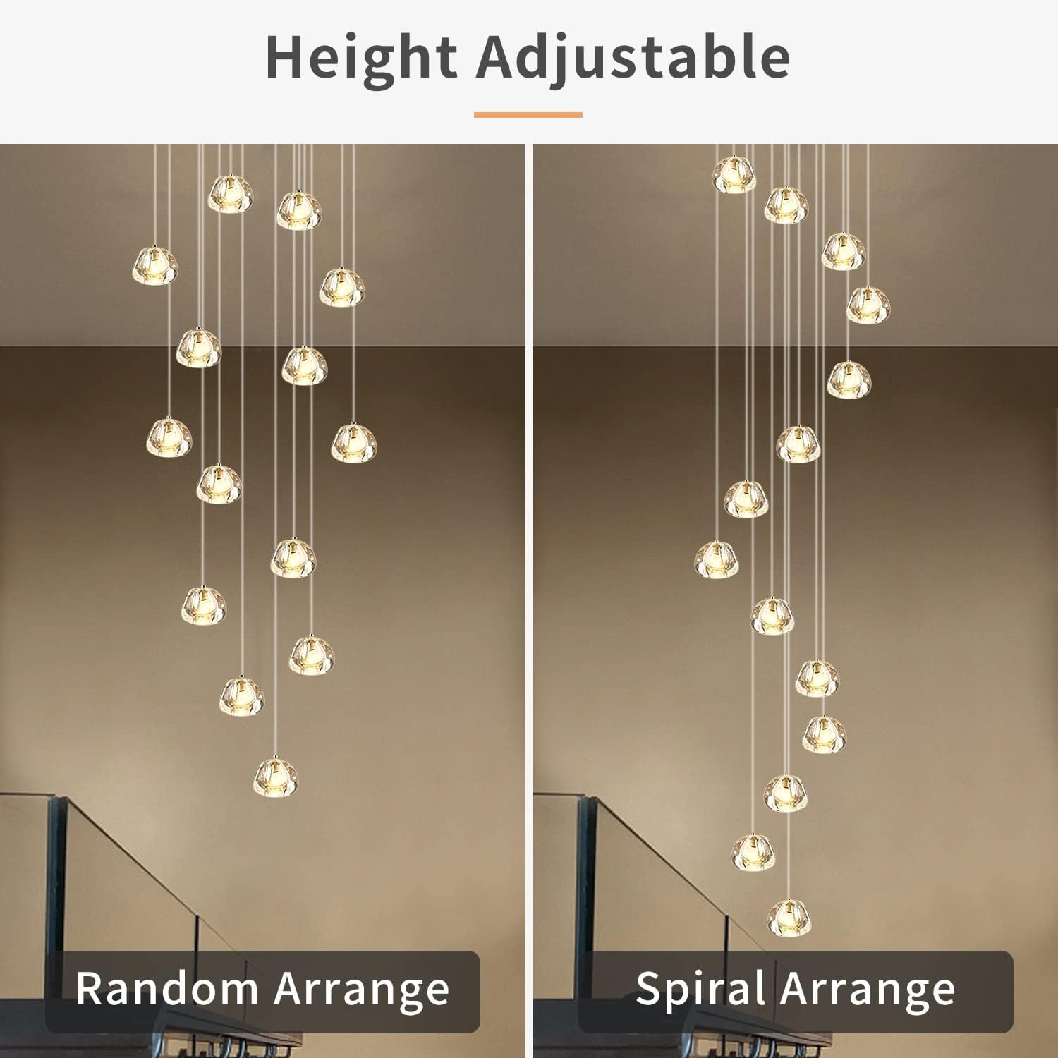 Nowoczesna Lampa Wisząca LED Villa - Żyrandol z Regulacją Wysokości do Jadalni, Przedpokoju, Klatki Schodowej, Salonu, Hotelu - Szklana, Okrągła, 14 Żarówek