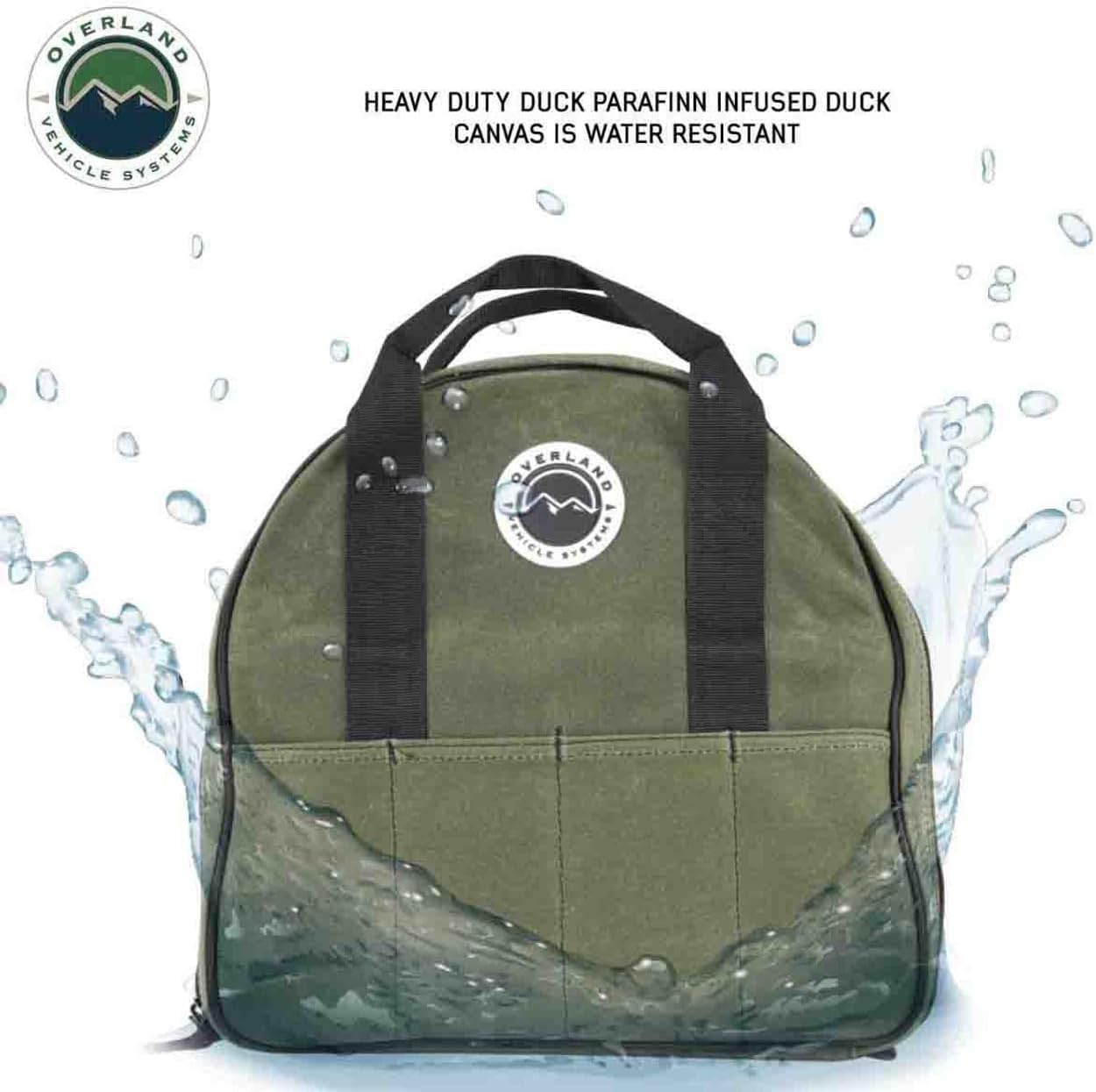 Overland Vehicle Systems Jumper Cable Storage Bag - #16 Waxed Canvas - Infused with Paraffin Wax Waterproofing - 7 Outside Tool Pockets, 3 Internal Tool Pockets, Two Heavy Duty Velcro Straps