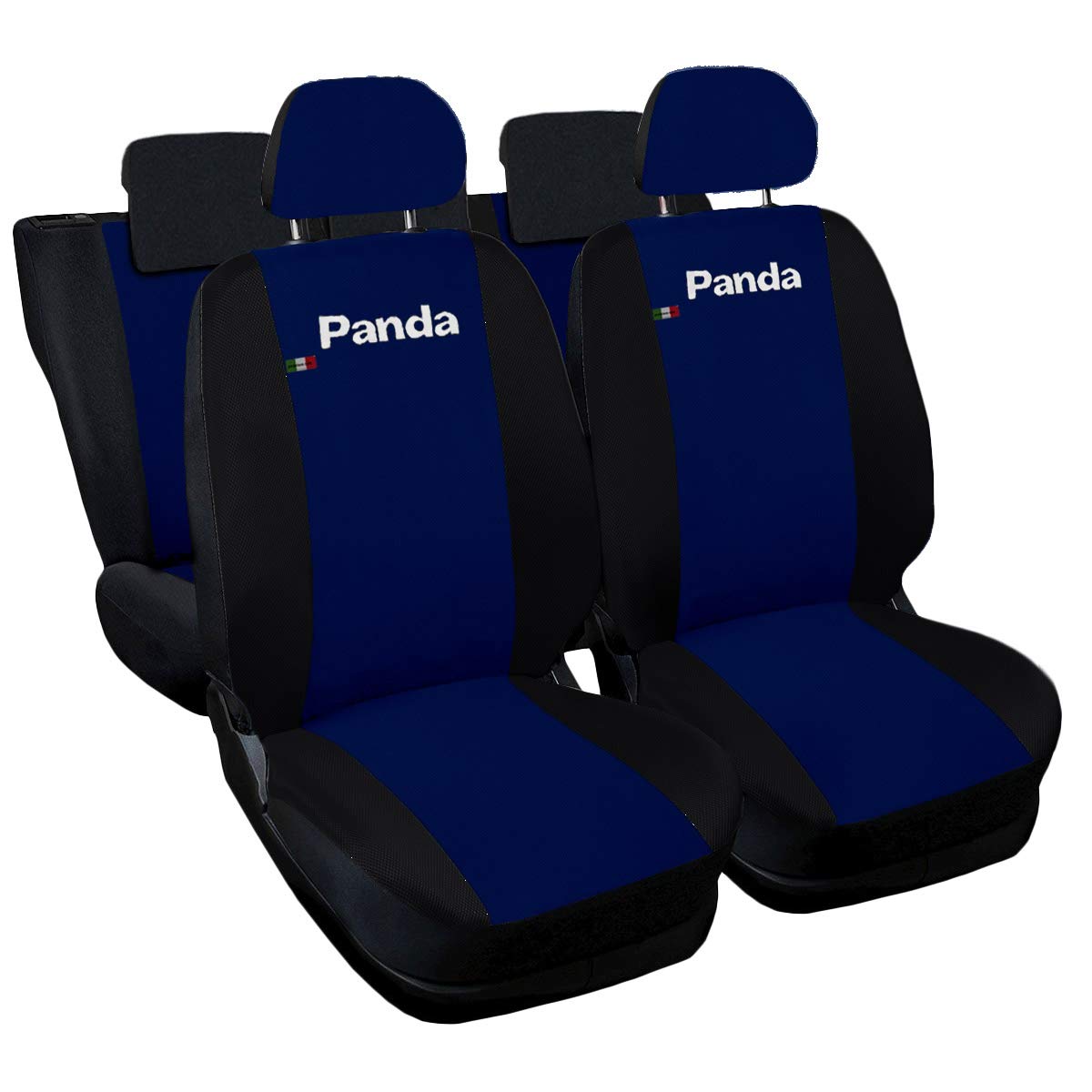 Lupex Shop Set de Fundas Compatible para Coche Panda, Fundas Bicolor para Asiento Trasero Enteros (Azul Oscuro - Negro)