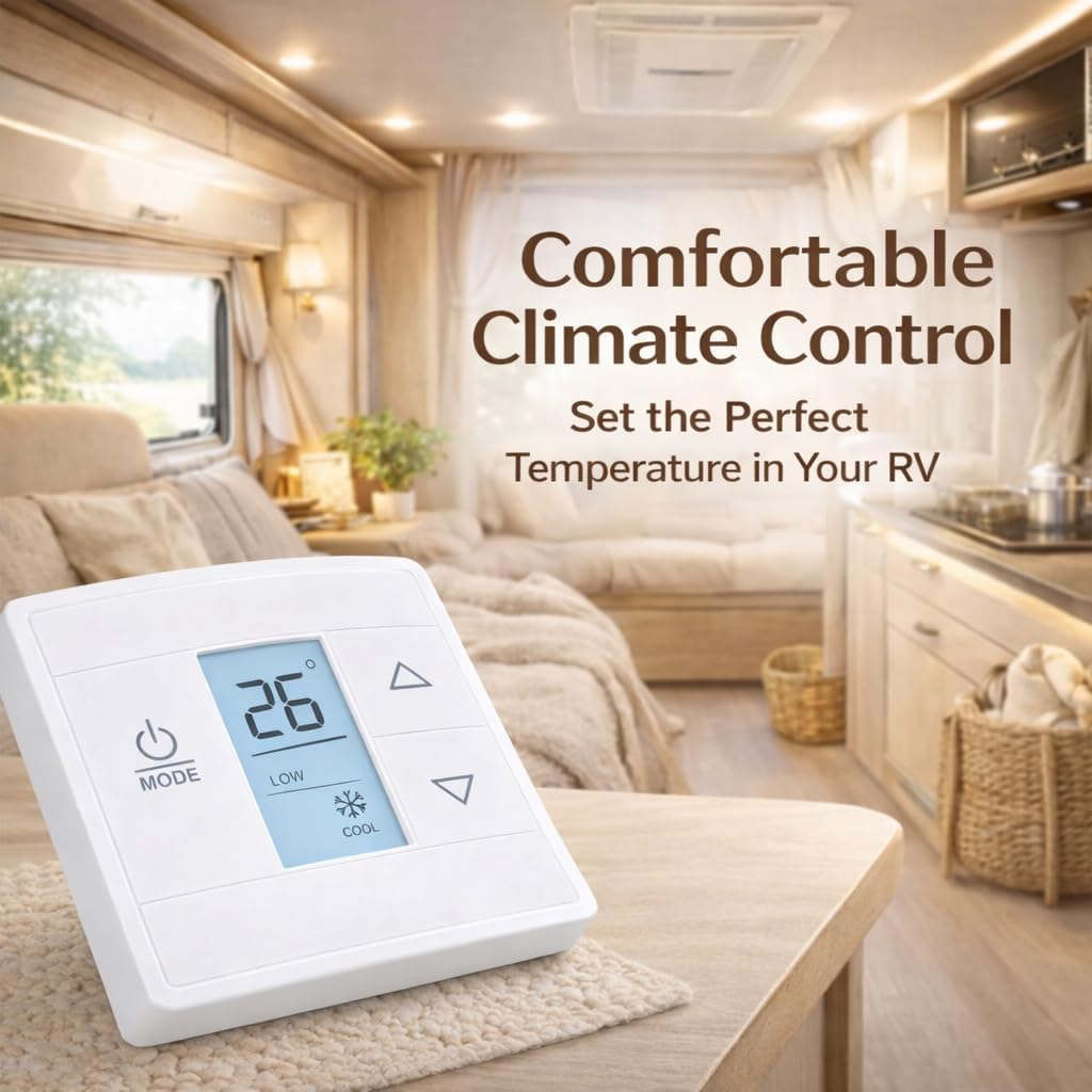 3316250.712 RV Thermostat, Single Zone Wall Thermostat Compatible with Dometic, Blue Backlight LCD, 3-Wire Cool/Heat/Furnace Control