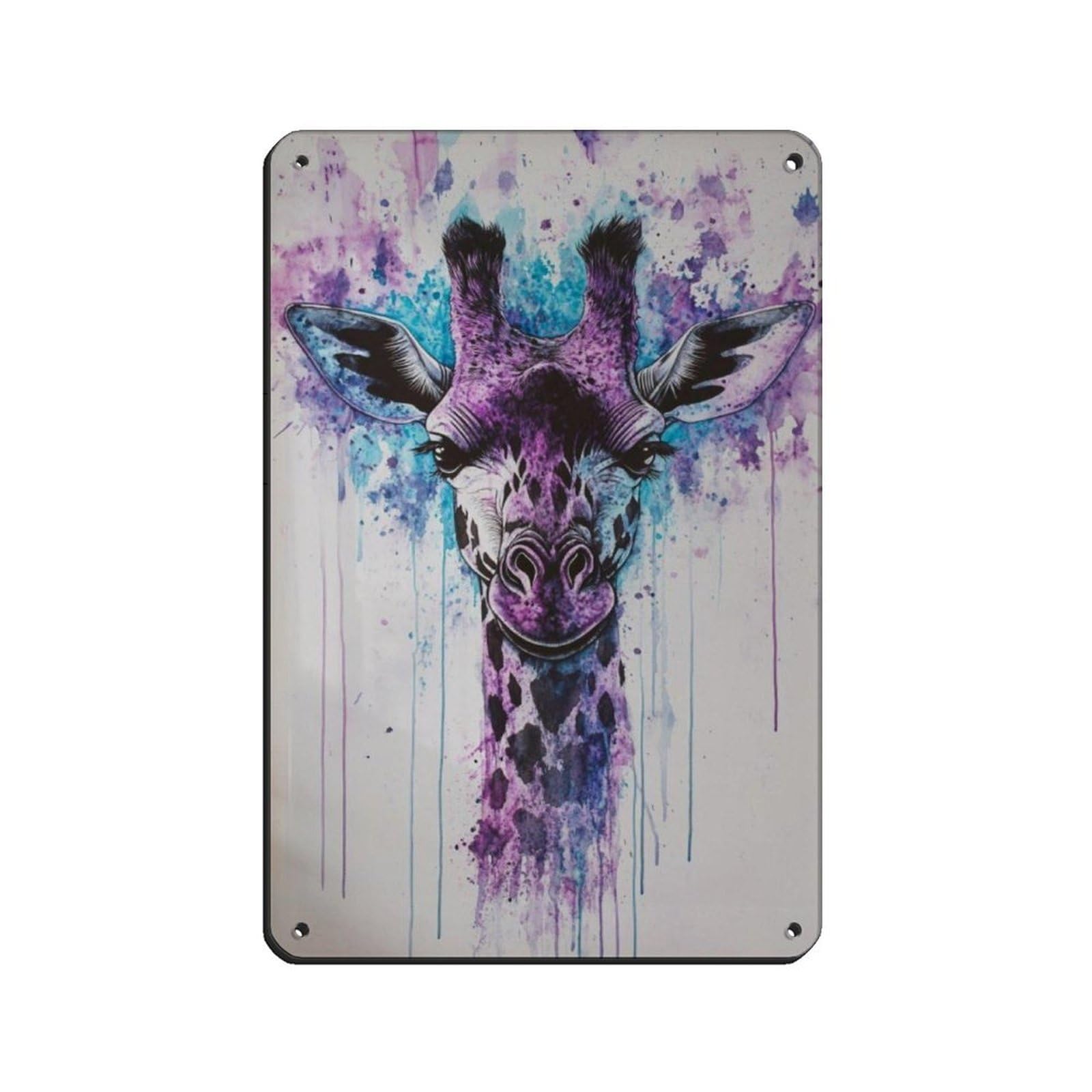Lxwnze 20L X 30W Cm Giraffe Watercolor Animal Painting Retro Poster Metal Tin Sign Chic Art Retro Iron Painting Bar People Cave Cafe Family Garage Poster Wall Decoration 8X12inch(20X30cm)