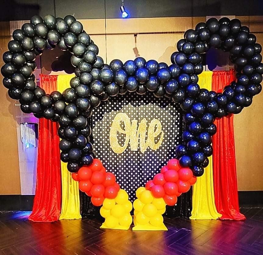 Image of Red and Yellow Black Balloons - 100Pcs 12 inch Mouse Color Cartoon Balloons Round Latex Balloons for Mouse Theme Kids Birthday Baby Shower Wedding Anniversary Party Decorations Supplies