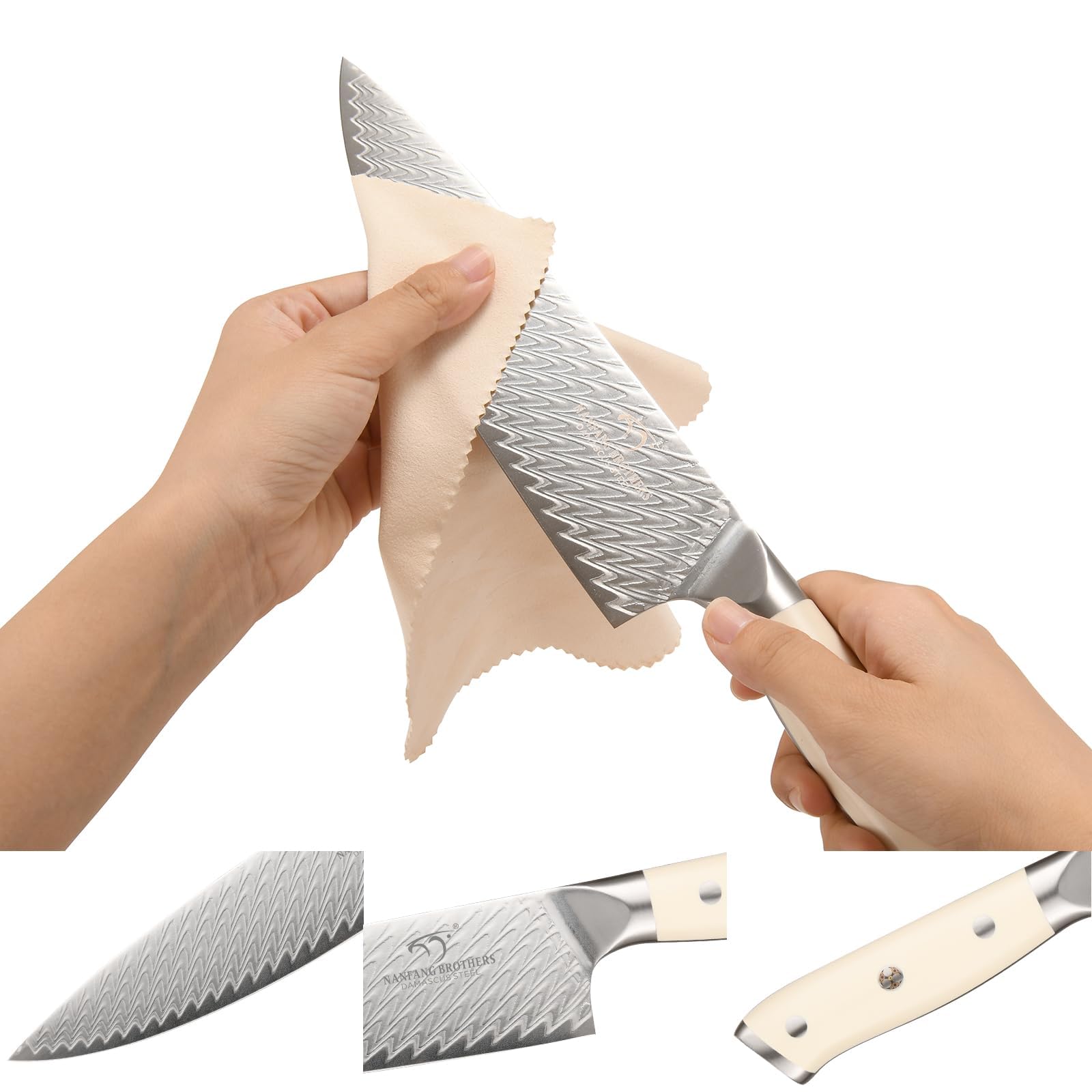 NANFANG BROTHERS Kochmesser Set 10 PCs Damaszener mit Block | VG 10-Kern Stahl, ABS Ergonomischer Griff, Disconnect-Type Messerblock, Küchenmesser Set