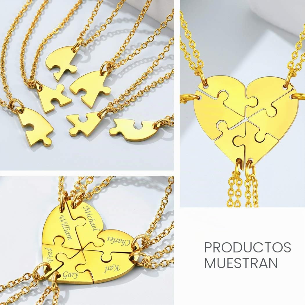 Suplight 2/3/4/5/6 Piezas Corazón Roto Collar Rompecabezas Puzzle Acero Inoxidable 316L, Colgante Personalizado para Parejas y Mejores Amigas con Nombres, Collar Romántico para Día Valentín Cumpleaños